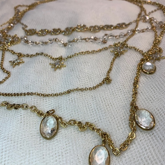 Saks 5th Gold 5 Chain Layered Pave Necklace NWT - Picture 6 of 12